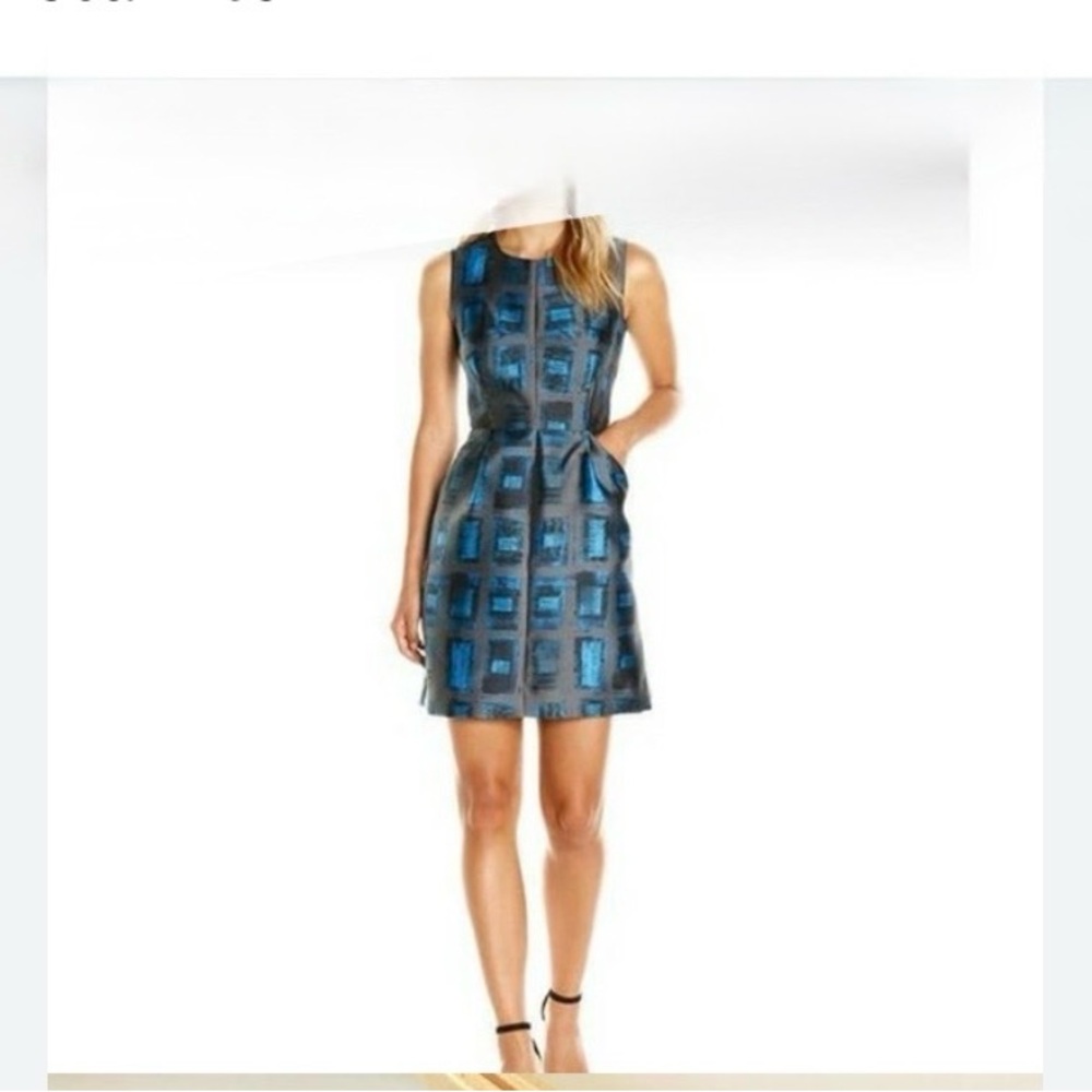Milly brushstroke Blue and Black Checkered Dress
